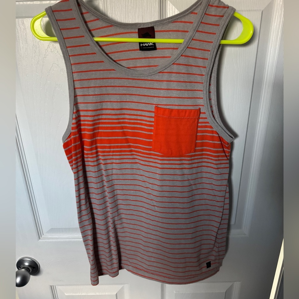 Tony Hawk Men’s Small Orange & Grey Stripes Tank Top - Casual & Stylish!